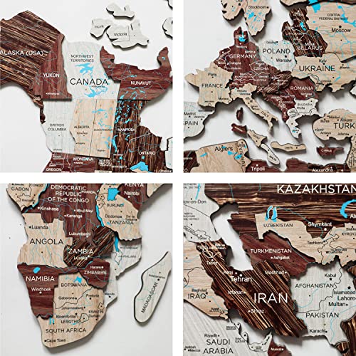 Handmade 3D Wood World Map Wall Art Large Wall Decor Track Your World Travels