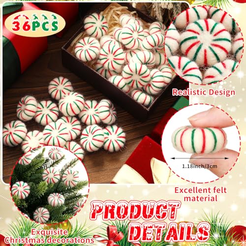 36 Pcs Felt Peppermint Christmas Decorations Wool (36 Count)