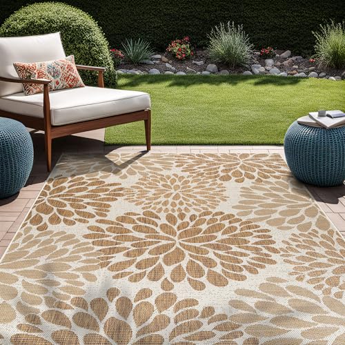 Outdoor Rug 9x12 Modern Exotic Tropical Leaf Area Rugs for Indoor and Outdoor Patio Deck Porch Garden Water Resistant Washable Outside Carpet