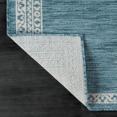 Outdoor Rug 8x10 Medallion Aqua Modern Area Rugs for Indoor and Outdoor Patios Kitchen and Hallway Mats Washable Porch Deck Outside Carpet (80 Sq Ft)