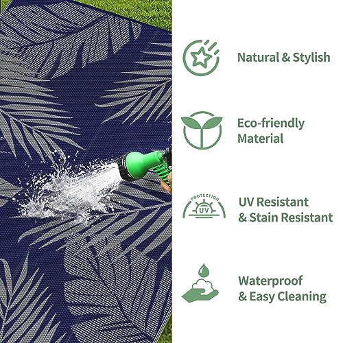 Outdoor Rug Waterproof Plastic Rugs 9'x18' for Camping Blue Grey