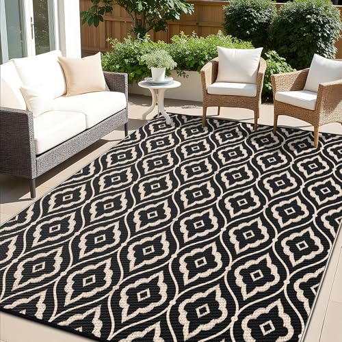 Outdoor Rug 6x9 ft Waterproof Reversible Floral Mat