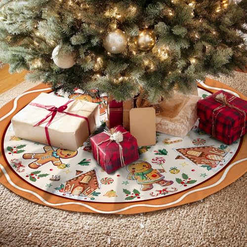 Gingerbread Christmas Tree Skirt Beige Decorations Christmas Gingerbread Tree Ornaments Holiday Party House Decor Xmas Trees Mat 48 inches