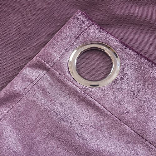 Super Soft Luxury Velvet Set of 2 Lavender Flannel Light Blocking Drapes Curtains Panel Drapes Grommet 52Wx96L inch Purplish Pink