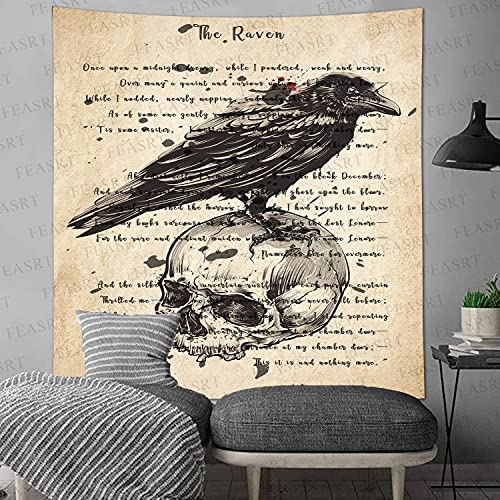 Raven Tapestry Ancient Hymn Wall Decor for Gothic Rustic Home Room