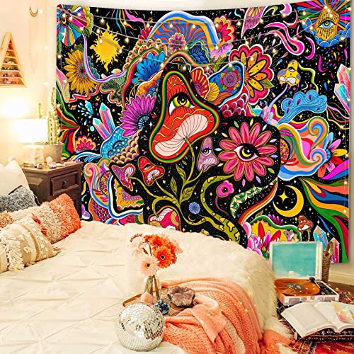 Mushroom Tapestry Pink Flowers Tapestry for Bedroom Aesthetic Tapestries Floral Tapestries Wall Hanging for Bedroom and Living Room Decor Pink Flowers 36×48 Inches