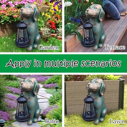 Dog Garden Statue Outdoor Décor with Solar Lights Lantern