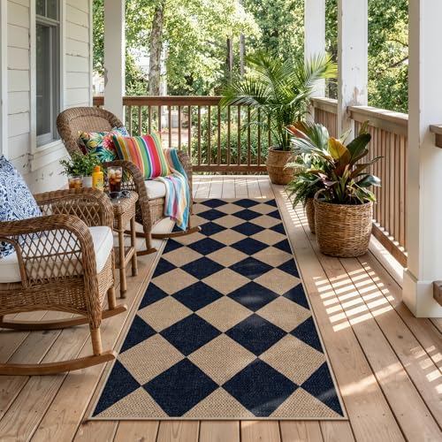 Checkered Easy Jute Outdoor Runner Rug