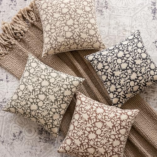 Set of 2 Decorative Neutral Floral Throw Pillow Covers Accent Farmhouse Cushion Covers Boho Vintage Pillowcase for Couch Sofa Bedroom Living Room Home Decor (2 Count)