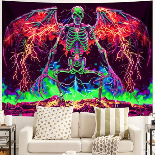 Blacklight Halloween Tapestry Horror Moon Night Scary Cemetery Pumpkin Lantern Halloween Tapestry Wall Hanging Skull Horror Poster Banners for Bedroom Livingroom