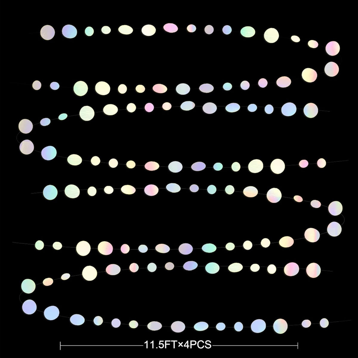 46 Ft White Iridescent Circle Dots Garland Hanging Holographic Polka Dots Streamer for Birthday Bachelorette Engagement Wedding Bridal Shower Galaxy Pastel Winter Christmas Party Decorations Supplies - HavenBliss Decor