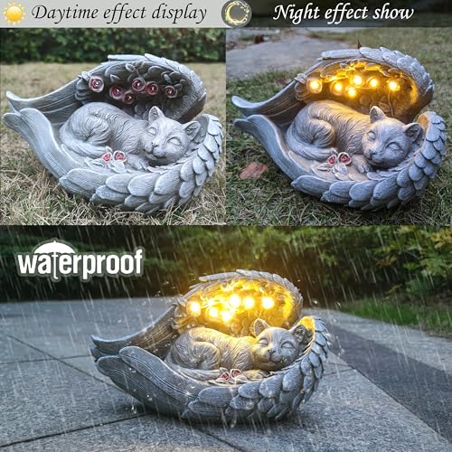 Solar Cat Garden Statues Outdoor Décor