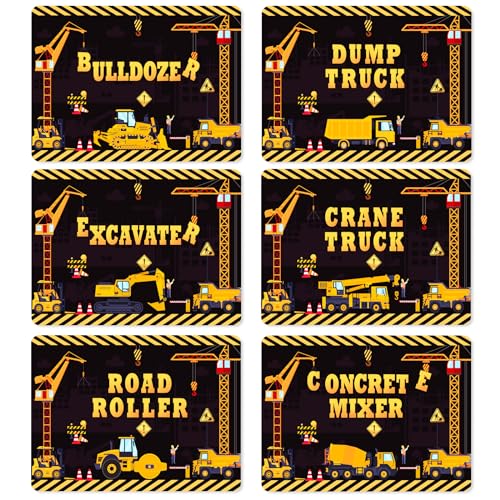 Construction Plastic Placemats Set of 6 Toddler Table mats 17×13×0.04in (6 Count)