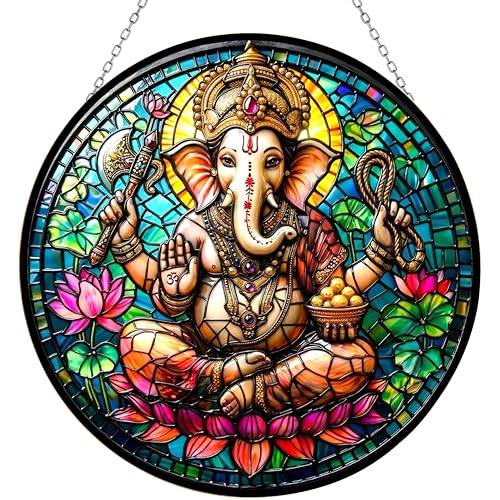 Diwali Ganesh Elephant God Stained Glass Suncatcher Window Hangings