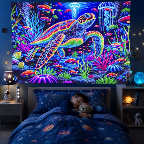 Blacklight Tapestry Sea Turtle Neon Decor 51 x 78 Inch