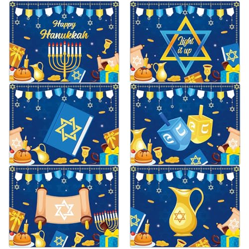 Hanukkah Placemats Set of 6 Plastic Table Mat 17×13×0.04in (6 Count)