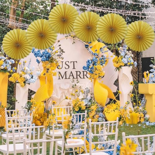 Yellow Birthday Decorations Yellow Hanging Paper Fans Set DIY 6 Pcs (6 Count)