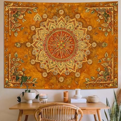 Floral Mandala Tapestry Boho Tapestry for Bedroom Brown Tapestries Wall Hanging Living Room Wall Art and Home Decor 70x90