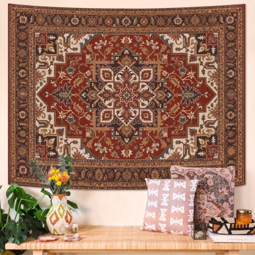 Vintage Floral Tapestry Wall Hanging Hippie Indian Bohemian Mandala Tapestry Aesthetic Retro Oriental Brown Small Tapestries for Mural Bedroom Living Room Dorm Decor 48 x 36 Inch