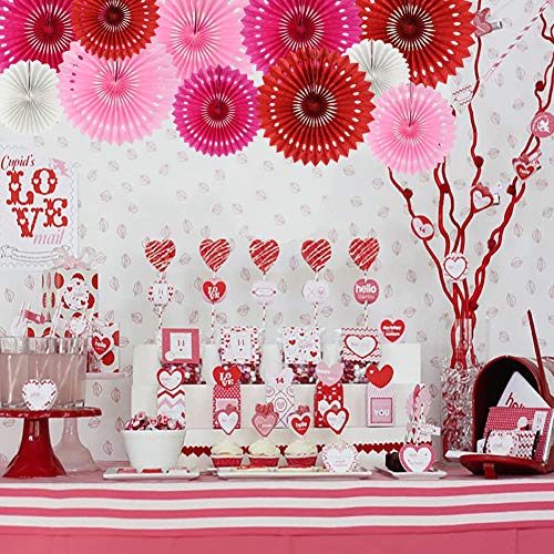 Honeycomb Round Paper Fans Red Pink Mix Hanging Party Decoration (9 Count)