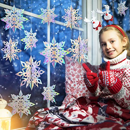 Christmas Hanging Snowflakes Decorations Clearance 30pcs 3D Iridescent Paper Snowflakes Snow Flakes Garland for Winter Wonderland Frozen Christmas Birthday Party Decorations (30 Count)