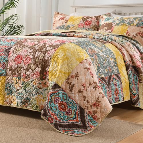 Cotton Bedspread Luxury Vintage Paisley Floral Patchwork Quilt Yellow Bedding Sets
