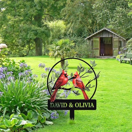 Personalized 12in Name Garden Cardinal Metal Signs with Stake