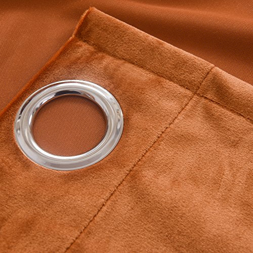 Super Soft Rustic Velvet Pumpkin Orange Blackout Drapes Room Darkening Curtains Panel Grommet Drapery 52 by 96