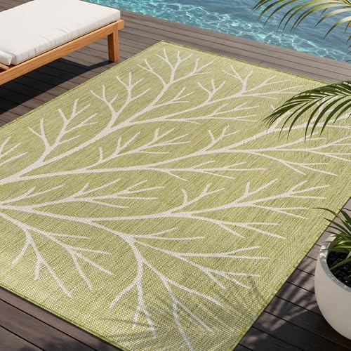 Washable Indoor Outdoor Rug 10x14 Modern Area Rugs Branch Pattern Non Shedding Waterproof Easy Clean Patio Deck Porch Living Room Bedroom Garden RV (140 Sq Ft)