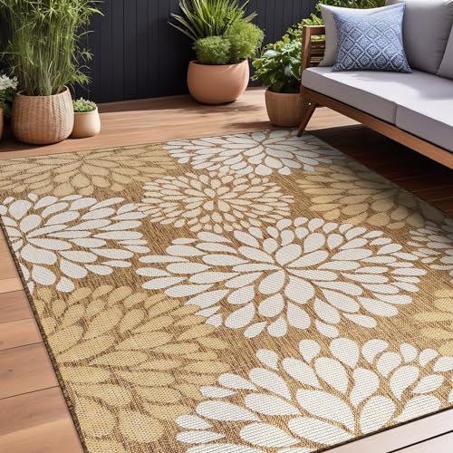 Outdoor Rug 5x7 Modern Exotic Tropical Leaf Area Rugs for Indoor and Outdoor Patio Deck Porch Garden Water Resistant Washable Outside Carpet