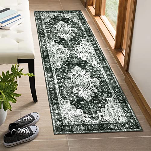 Washable Black and White Runner Rug