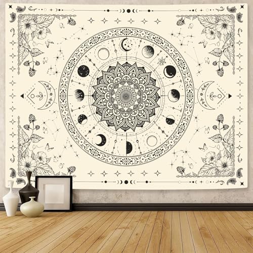 Mandala Moon Tapestry Boho Tapestry for Bedroom Black and White Tapestries Wall Hanging Living Room Wall Art and Home Decor 60x80