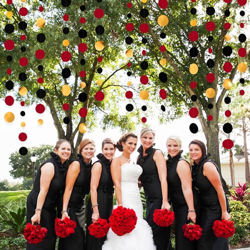 Gold Black Red Party Decorations Circle Dots Streamer Hanging Paper Polka Dots Garland for Graduation Birthday Wedding Anniversary Holiday Pirate Poker Casino Las Vegas Party Supplies