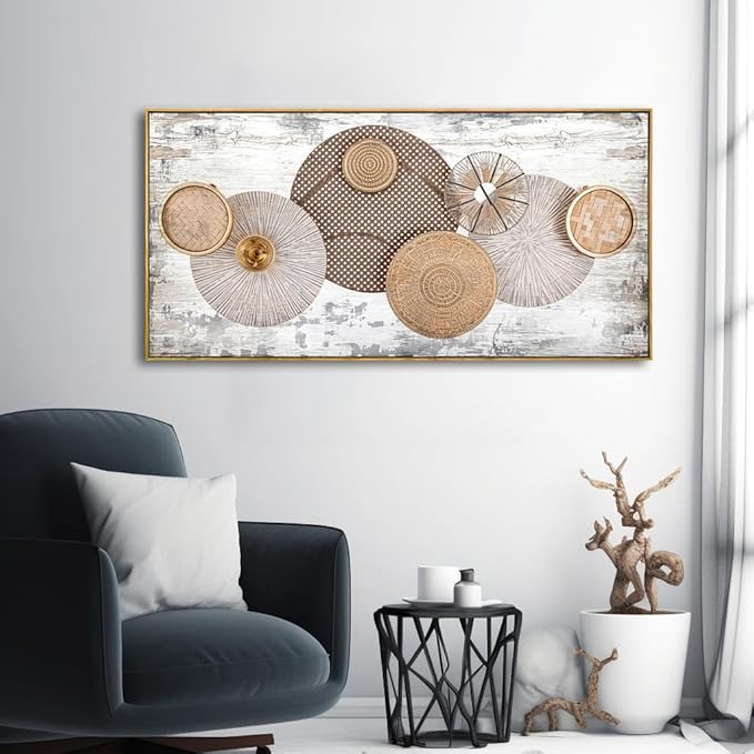 Wall Art Floral Rustic Wall Decor Yellow and White Canvas Painting Abstract Wall Art for Bedroom Living Room Dining Room Home Office Decor 30"x60" with Framed