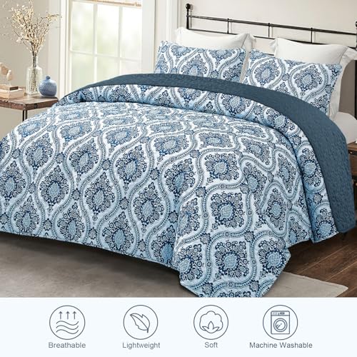 Reversible Boho Quilts Queen Size Blue