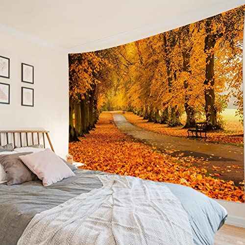 Fall Maple Forest Tapestry Natural Landscape Autumn Maple Tree with Vintage Road Fall Wall Hanging for Bedroom Living Room Dorm Home Party Decor 59x51 Inch