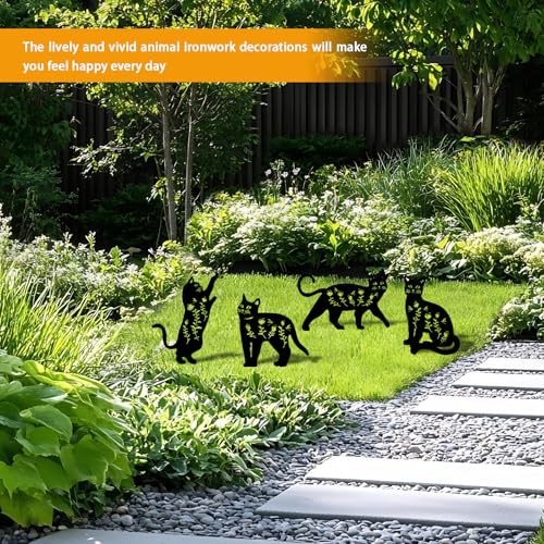 4 Pack Cat Metal Garden Decorative Stakes (4 Count)