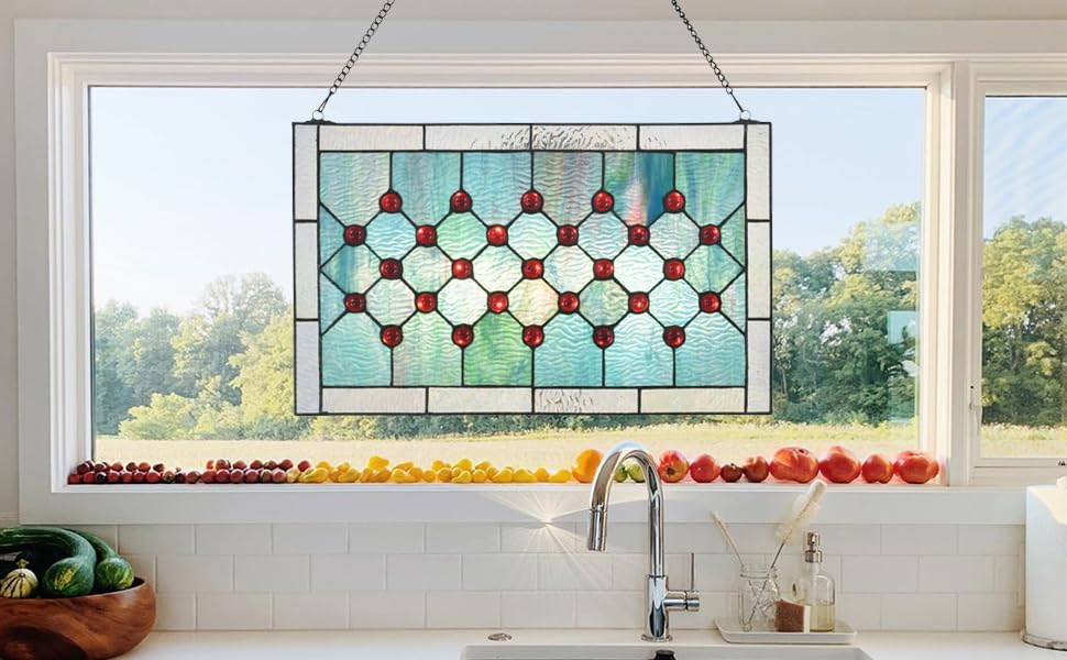 Tiffany Stained Glass 19.25" x 11.75" Window Panel