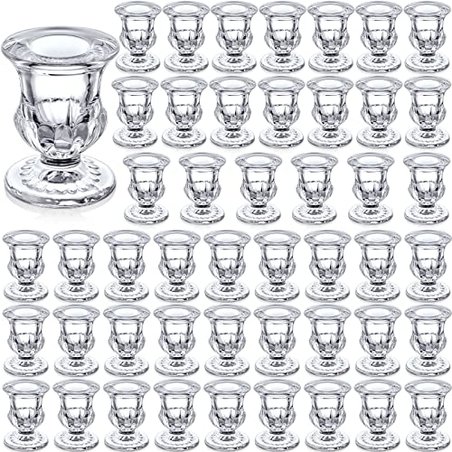 48 Pcs Glass Candlestick Holders Bulk 2.5 Inch Taper Candle Holders Small Ritual Candle Stand Table Centerpieces for Wedding Valentine's Festival Party Dining Decorations