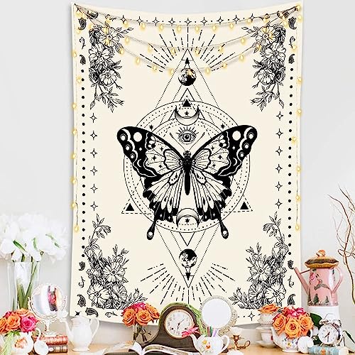 Boho Butterfly Tapestry Small Tapestry Tarot Tapestries Moon Phase Aesthetic Tapestries Wall Hanging for Bedroom and Living Room Decor Butterfly 70×90 Inches