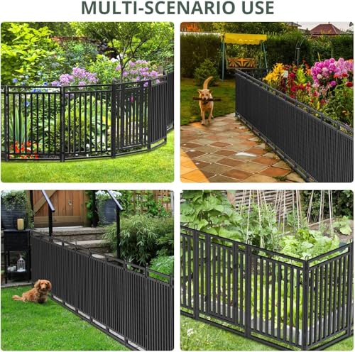 110ft (L) × 47in (H), 42 Panels & 6 Gates Garden Fence, Durable Outdoor Yard Barrier, Secure Garden Fencing, Weather-Resistant Fence for Privacy & Decoration, Black-Silver