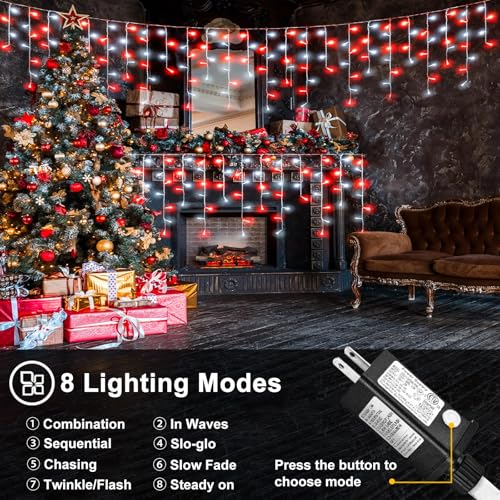 33ft Red and White Icicle Lights for Outside