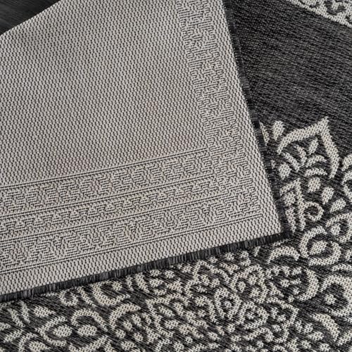 Outdoor Rug 8x10 Medallion Darkgray Modern Area Rugs for Indoor and Outdoor Patios Kitchen and Hallway Mats Washable Porch Deck Outside Carpet (80 Sq Ft)