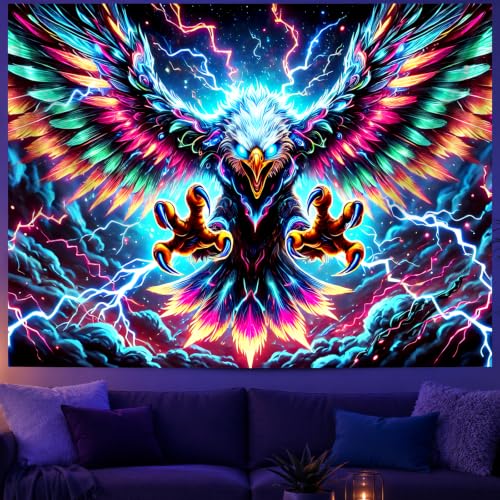 Blacklight Tapestry Hawk Eagle Room Wall Art 78 x 59 Inch