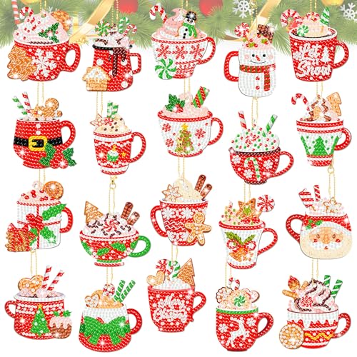 20 Pcs Christmas Diamond Painting Keychain Kits with Tools Hot Cocoa Themed Art Key Chain Craft Kits Merry Christmas Cute Hanging Handmade 5D Art and Craft Supplies Accessories (20 Count)
