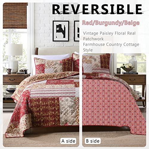Quilt Set Queen Bedspread Country Farmhouse Cottage Vintage Ditsy Floral Paisley Style Reversible Lightweight Coverlet Set Real Patchwork Quilt for All Seasons