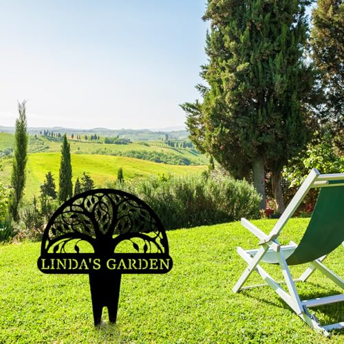 Personalized Tree of Life Metal Garden Sign with Stake