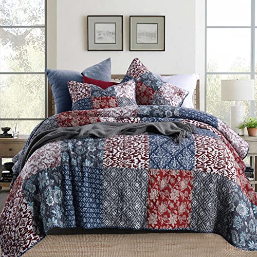 Quilts King Size Bedspread Quilt Set Lightweight Reversible Coverlet Set Real Patchwork Quilted Bedding Set for All Seasons