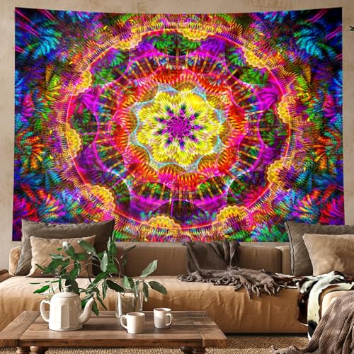 Blacklight Mandala Tapestry for Bedroom