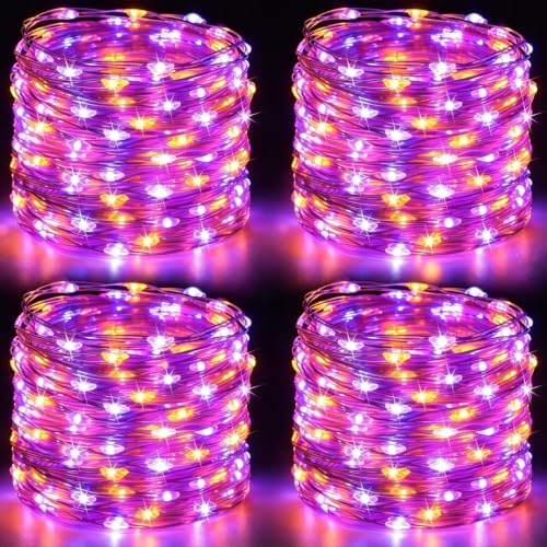 4Pack 60LED Fairy Lights Battery Operated Orange and Purple Halloween Decor
